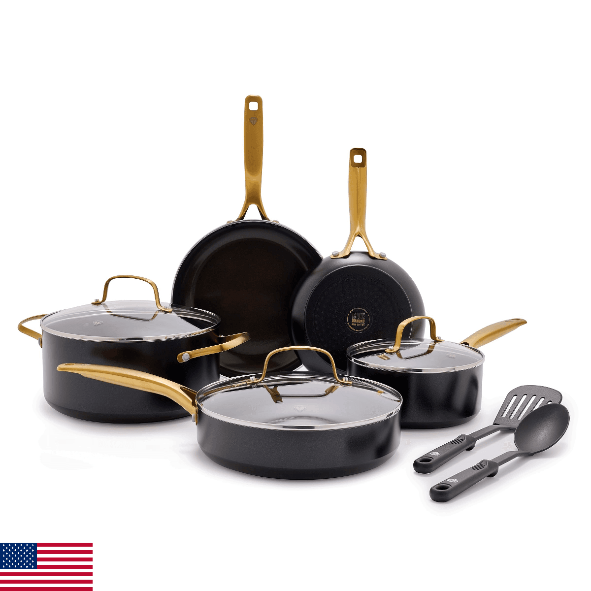 Blue Diamond Gold 10 Piece Cookware Pots and Pans Set, Induction Suitable, Diamo - Image 1