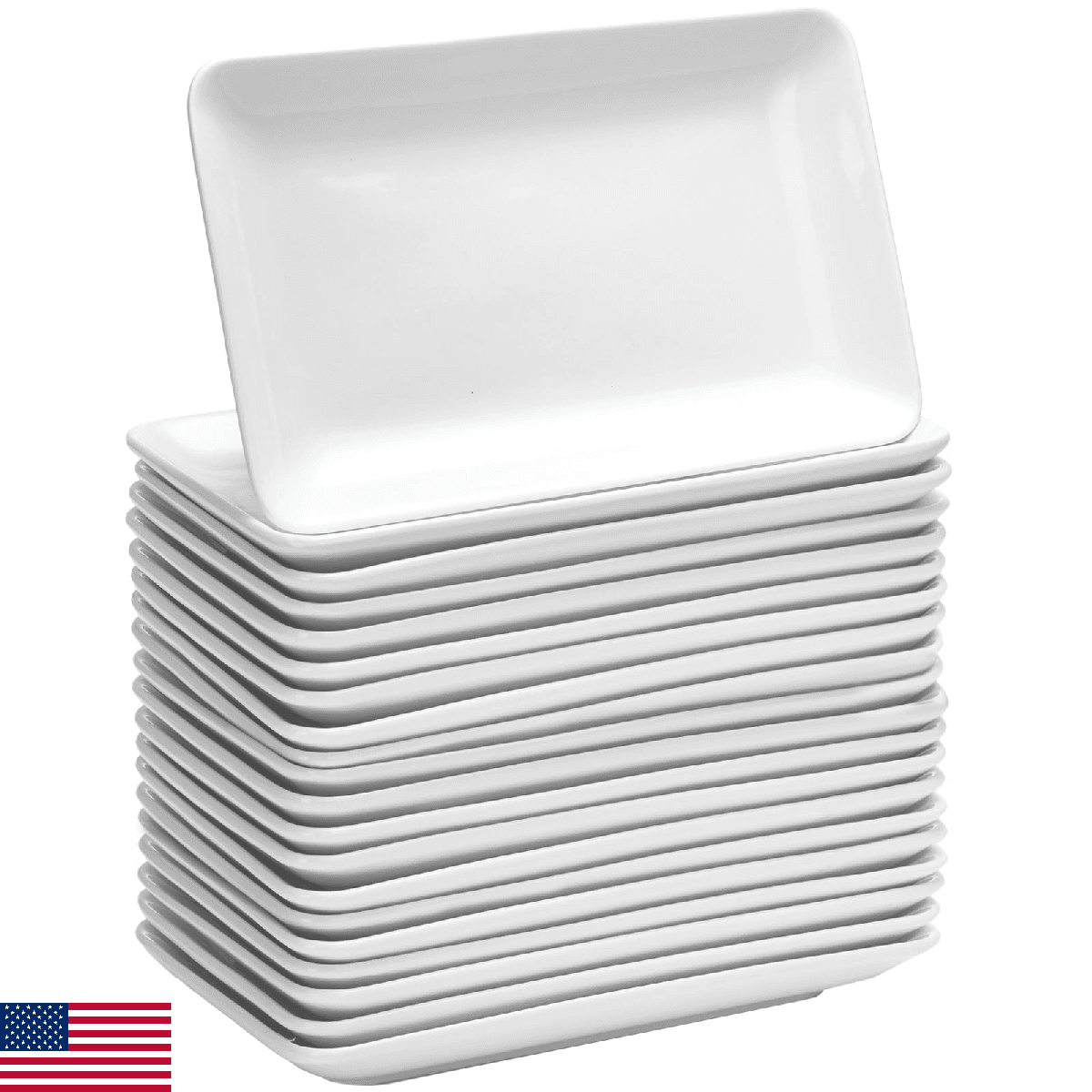 Irenare 20 Pcs 8 Inch Rectangular Salad Plates White Rectangular Porcelain Desse - Image 1