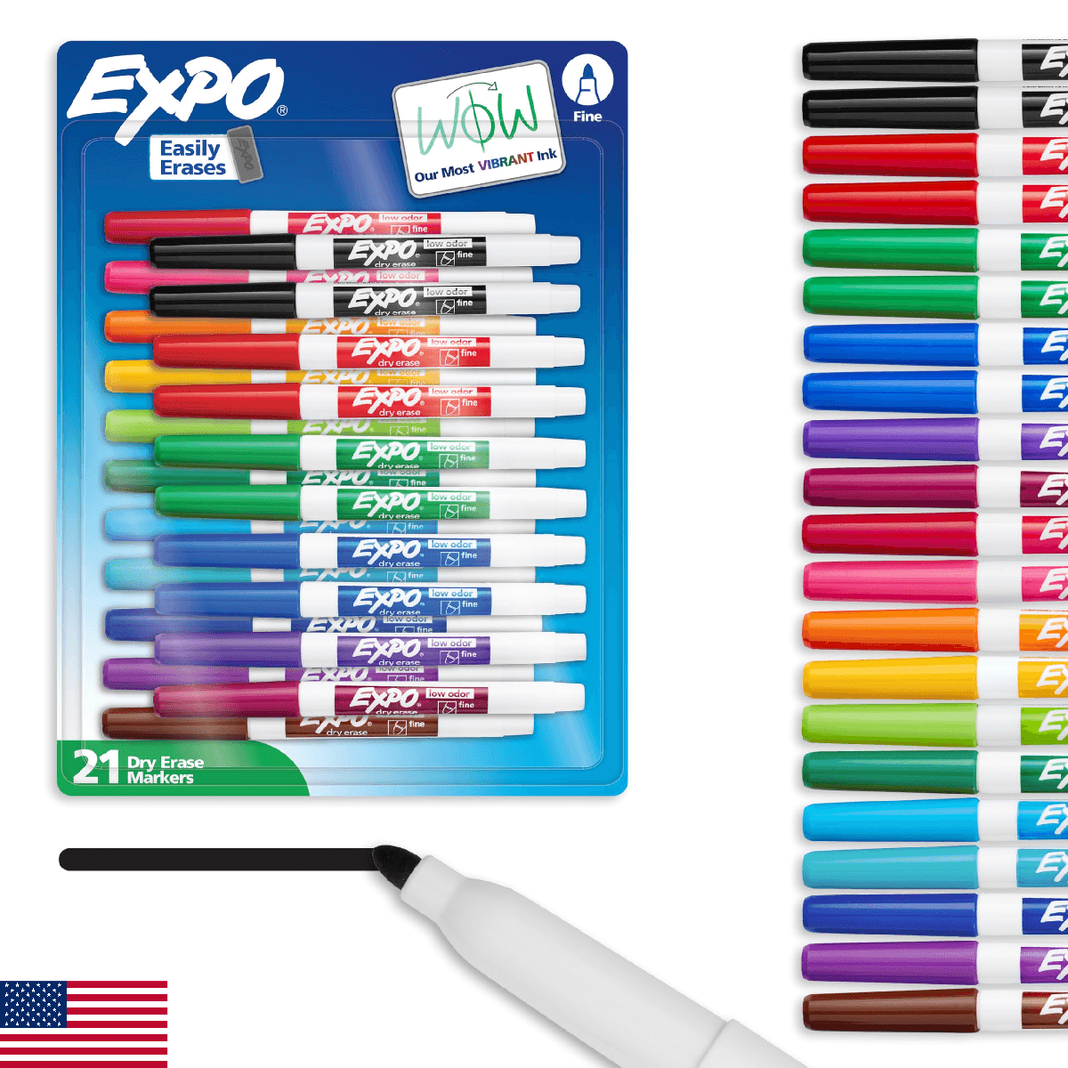 EXPO Dry Erase Markers, Low Odor Ink, Assorted Colors, Fine Tip, 21 Count - Whit - Image 1