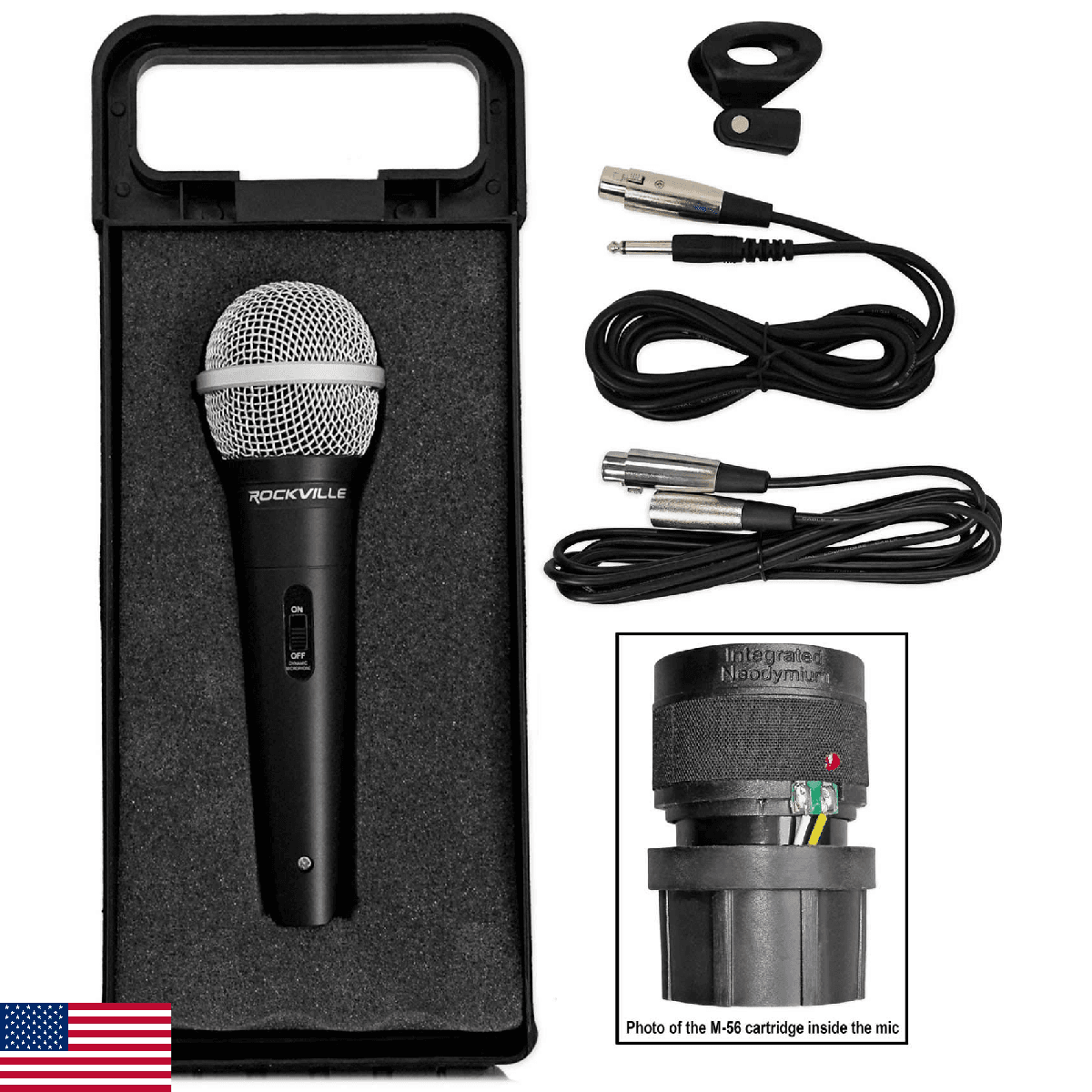 Rockville RMC-XLR Wired Dynamic Microphone, Full Metal Body, M-56 Cartridge, (2) - Image 1