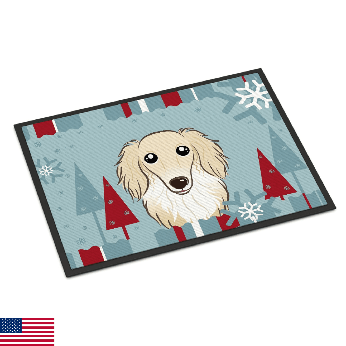 Caroline's Treasures BB1708JMAT Winter Holiday Longhair Creme Dachshund Doormat - Image 1