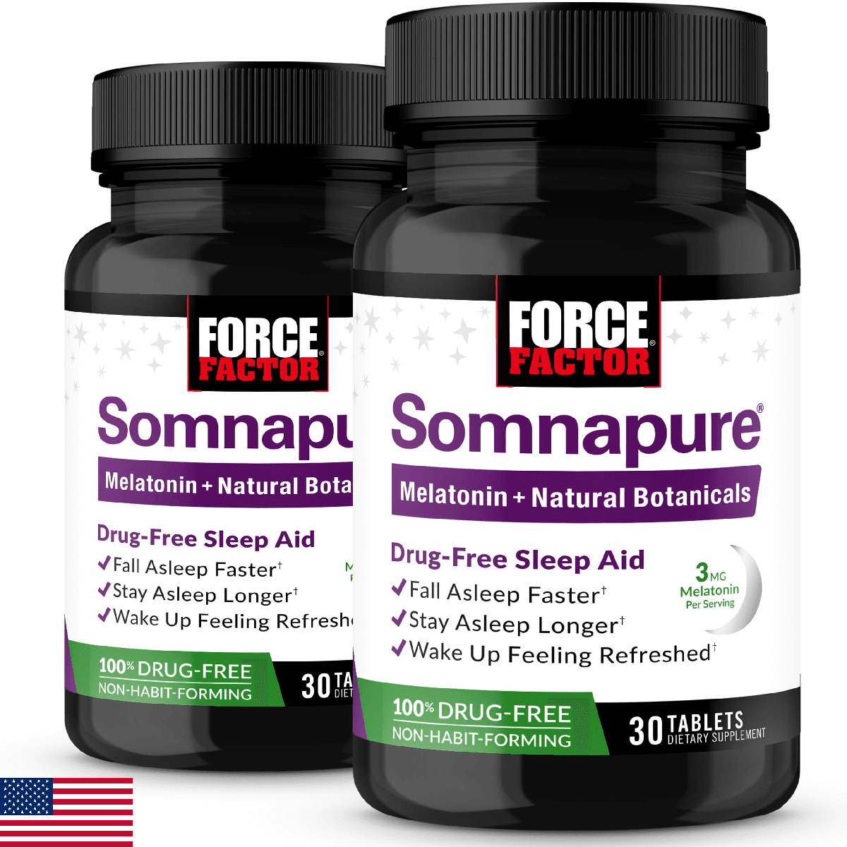 Force Factor Somnapure, 2-Pack, Drug-Free Sleep Aid for Adults with Melatonin, V - Image 1