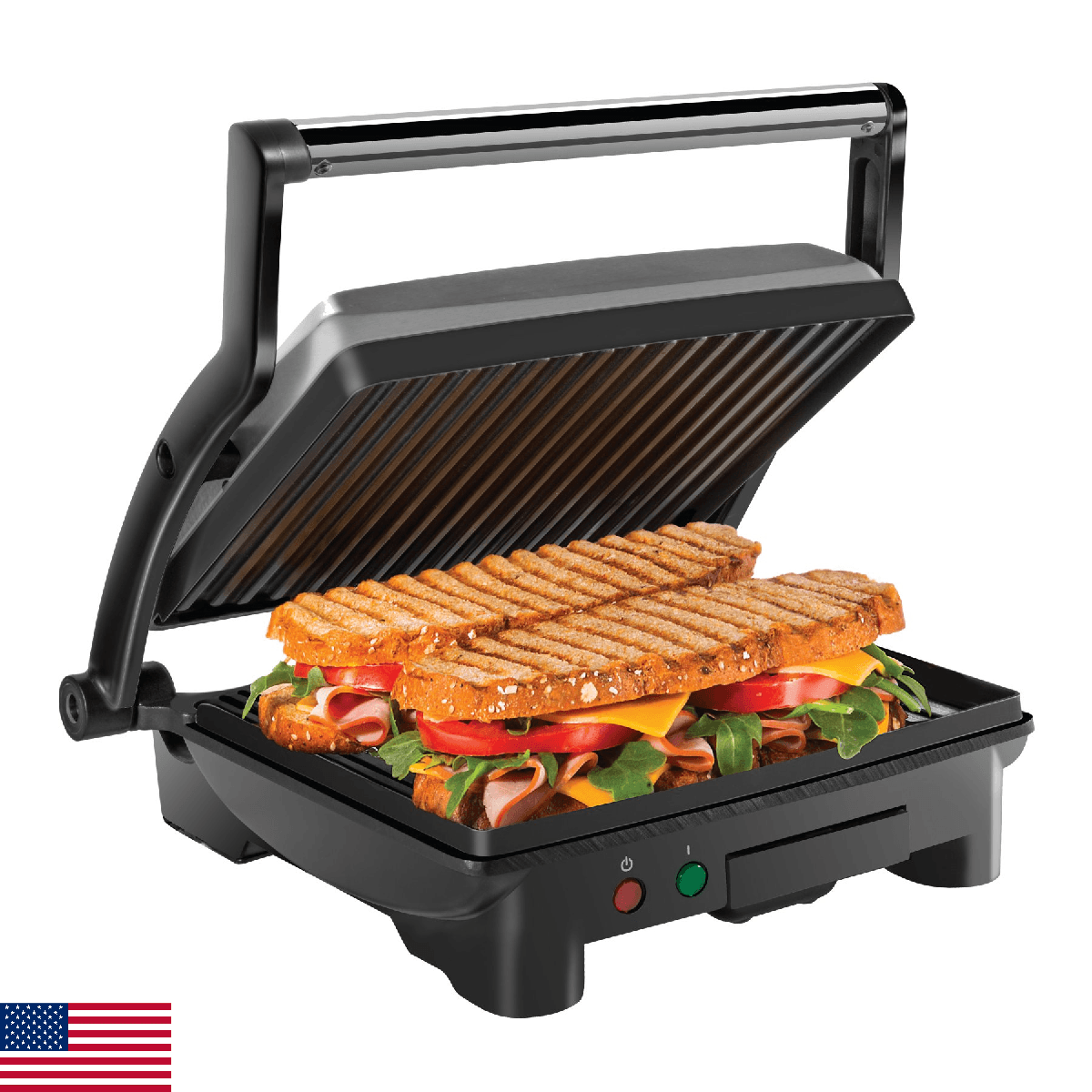 Chefman Panini Press Grill and Gourmet Sandwich Maker Non-Stick Coated Plates, O - Image 1