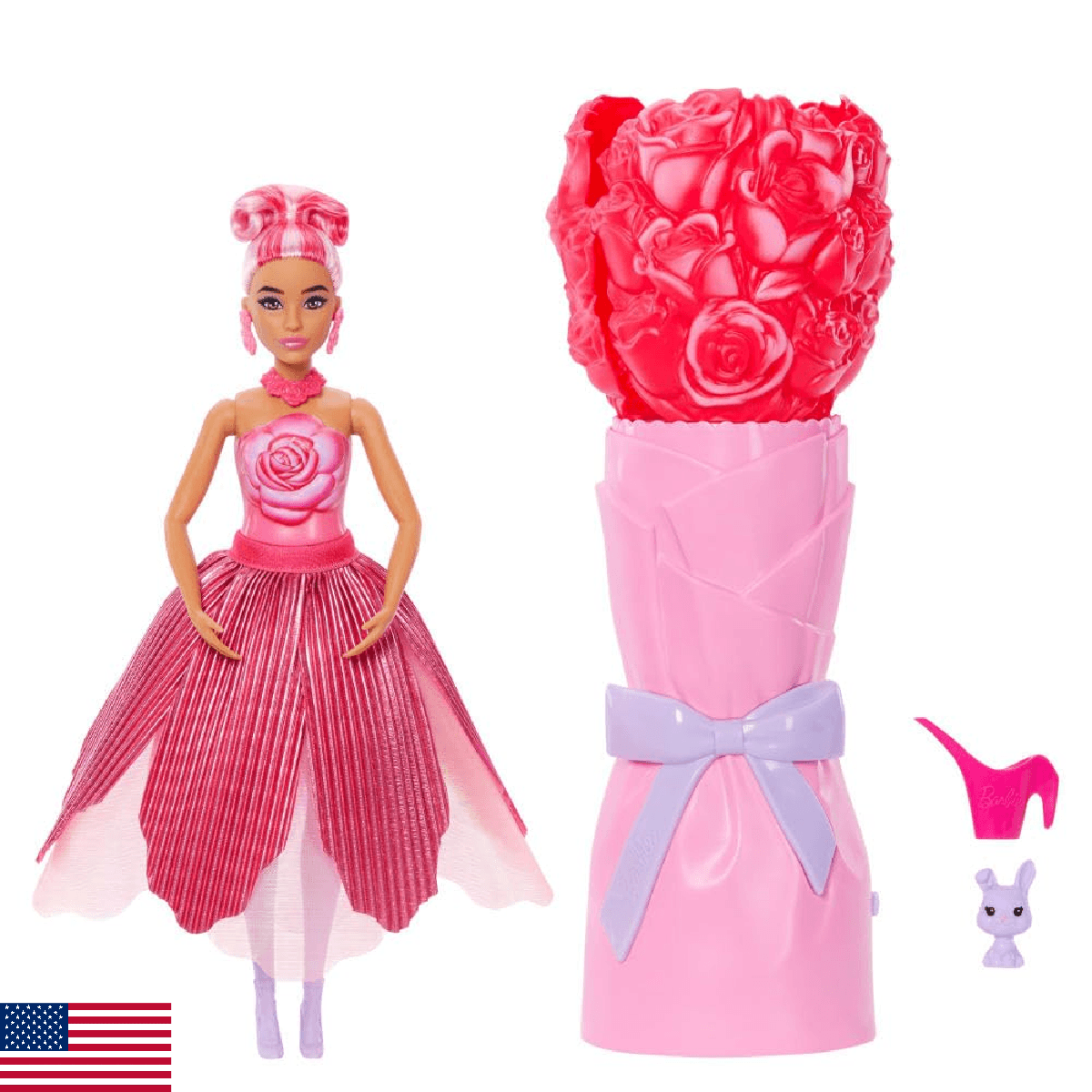 Barbie Petal Pop Scented Doll with Rose Dress & Accessories, Bouquet Reveal with - Image 1