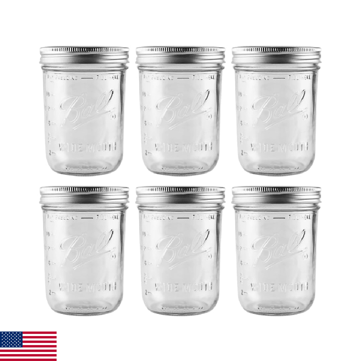Ball - 16 oz Wide Mouth Glass Mason Jars | 6 Pack Jars with Airtight Lids | Larg - Image 1
