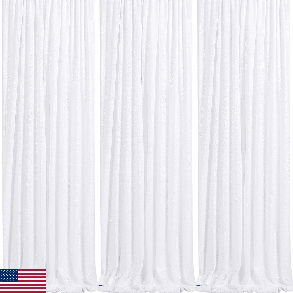 Sparkly Backdrop White Photo Backdground Curtain 3 Pack 2x8ft Sequin Fabric for - Image 1