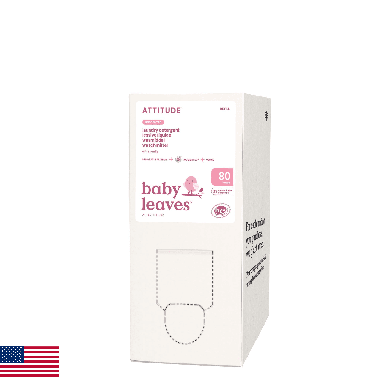 ATTITUDE Baby Laundry Detergent Refill, EWG Verified Plant-Based Liquid, Unscent - Image 1