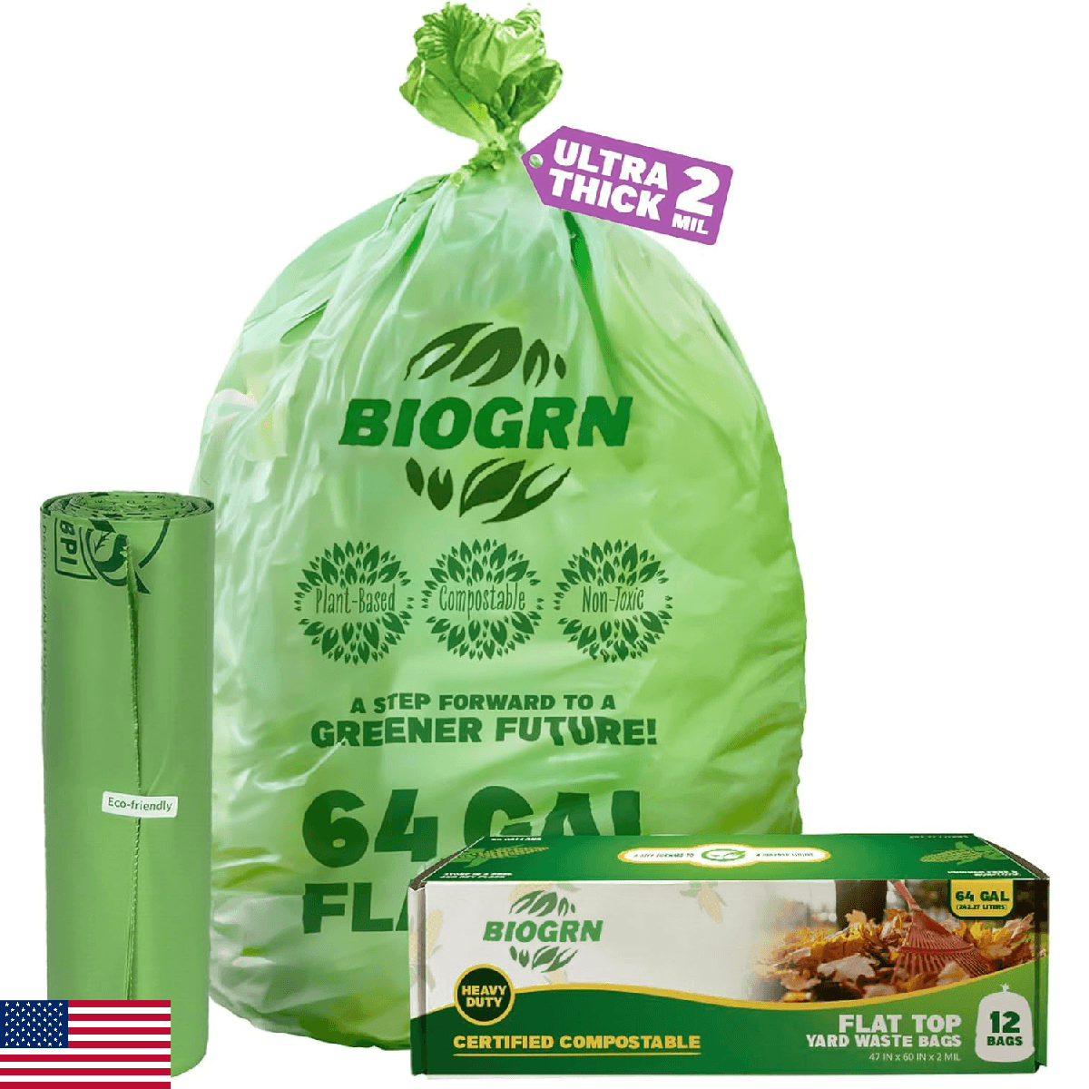 60-64 Gallon Compostable Trash Bags 12 Bags with Flat-Top Large Compost Bags Thi - Image 1