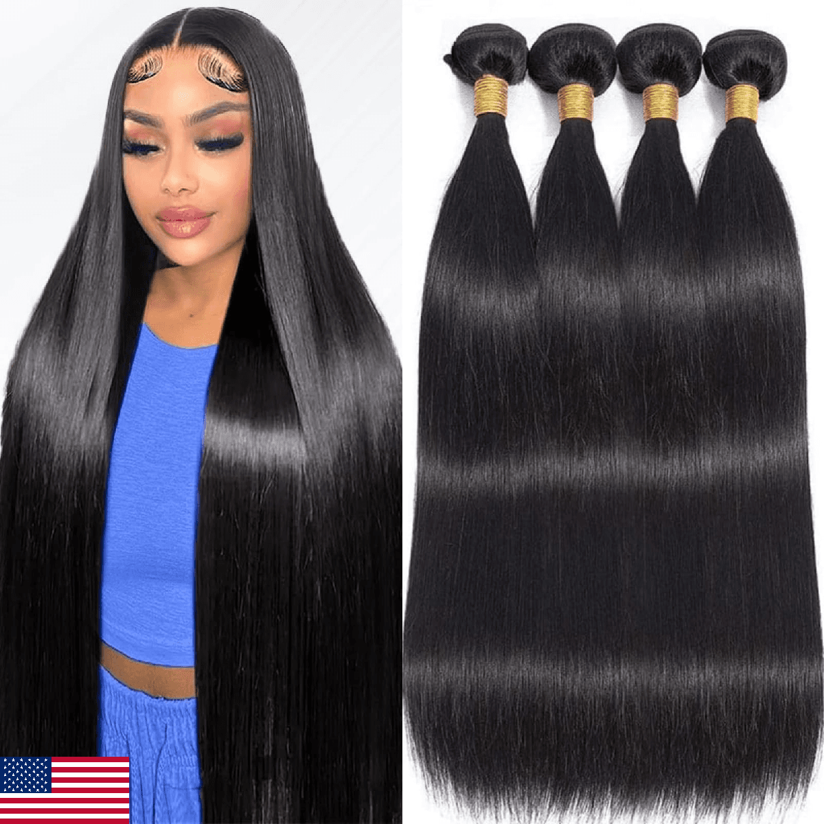 Yifute 16A Human Hair Bundles, 10 10 10 10 Inch Brazilian Straight Bundles Human - Image 1