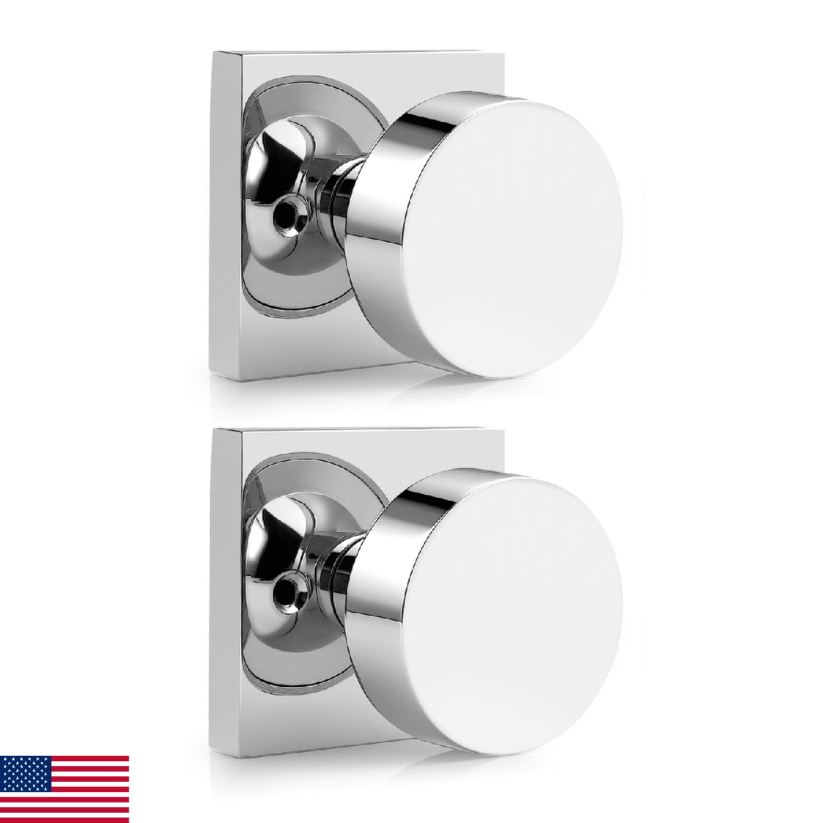 Gobrico Polished Chrome Dummy Door Knobs Square Rosette 2 Pack Single Side No-Tu - Image 1