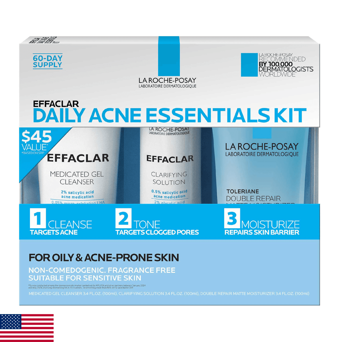 Effaclar Daily Acne Essentials Kit, Acne Treatment System, Salicylic Acid Acne C - Image 1