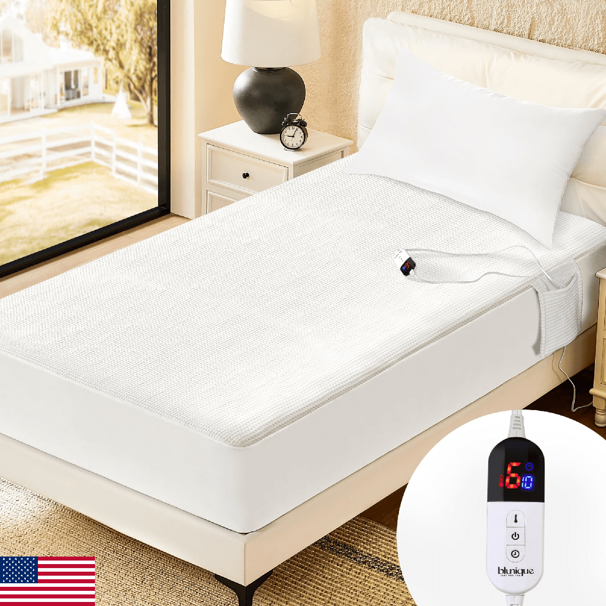 blunique Electric Heated Mattress Pad Twin Size Single Control Bed Warmer, Deep - Image 1
