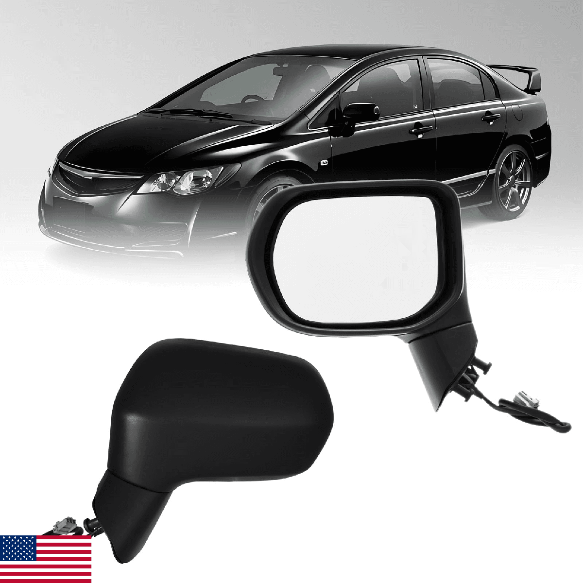 Left Driver Side Mirror for Honda Civic 2006-2011 Power Manual Folding Matte Bla - Image 1