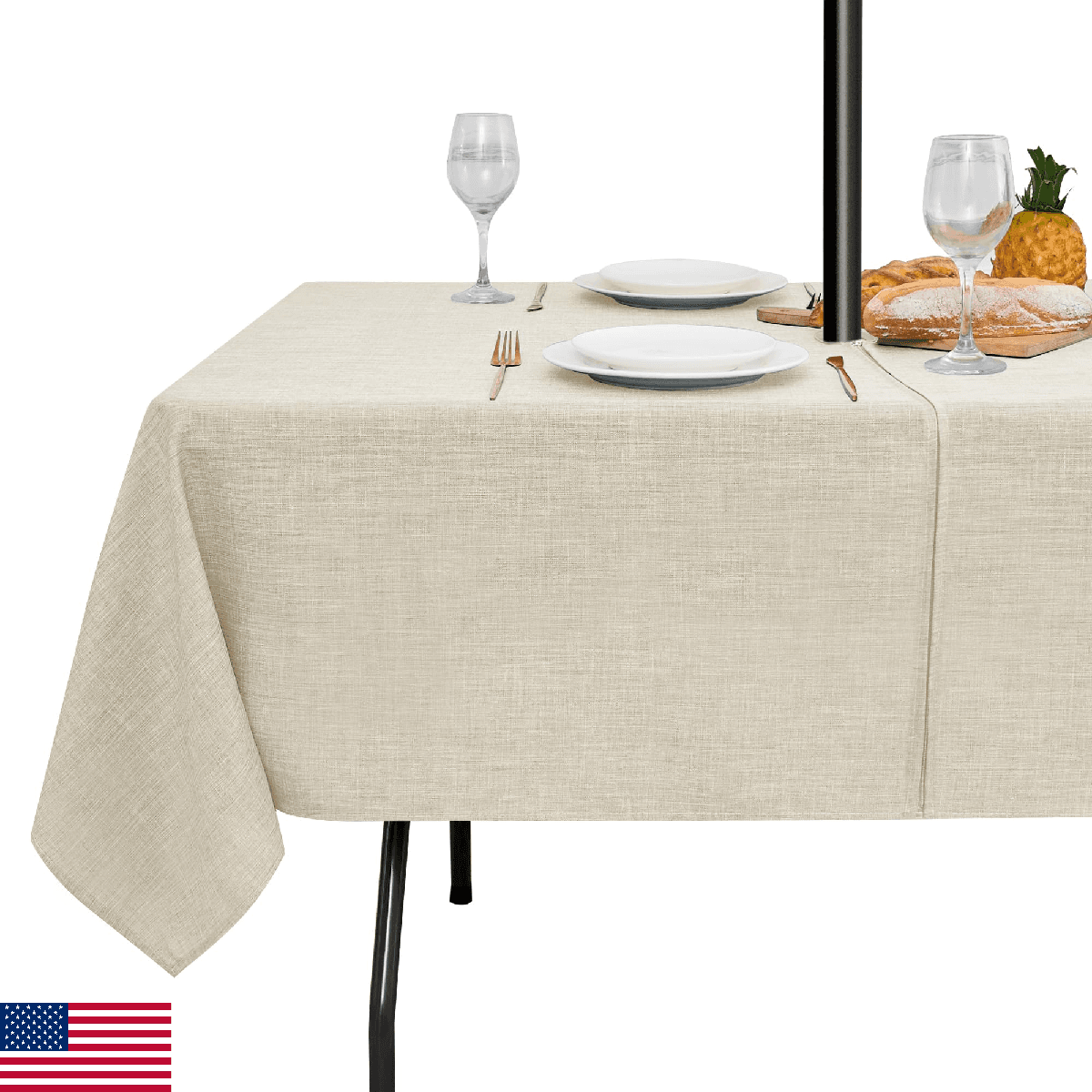 LUSHVIDA Outdoor Tablecloth with Umbrella Hole - Patio Table Cloth Zippered Rect - Image 1