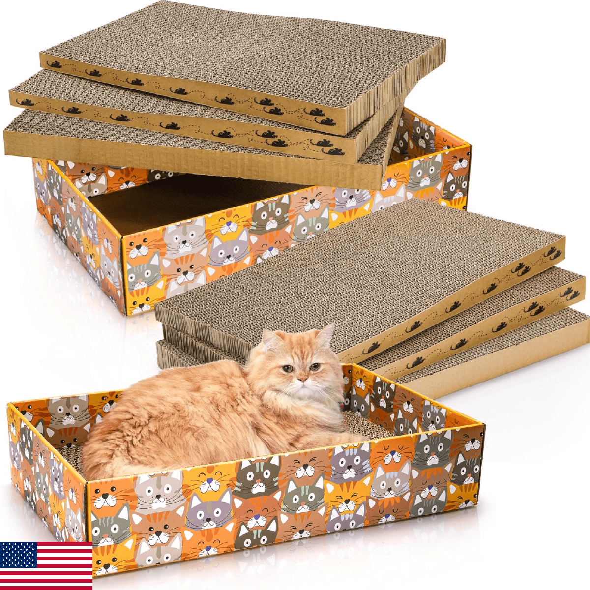 Pumtus Set of 2 Cat Scratching Boxes, 17x10 in 6 Pcs Corrugated Cardboard Pad wi - Image 1