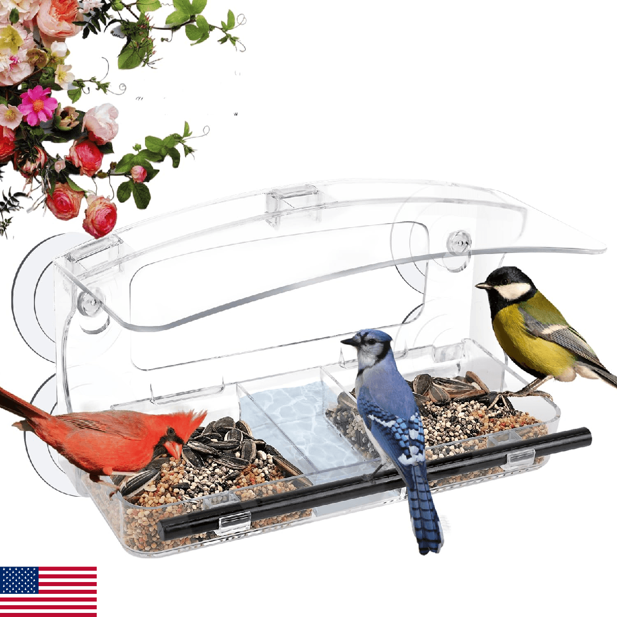 Jarkyfine Window Bird Feeder with 4 Strong 2.36‘’ Suction Cup for Outdoors, Clos - Image 1