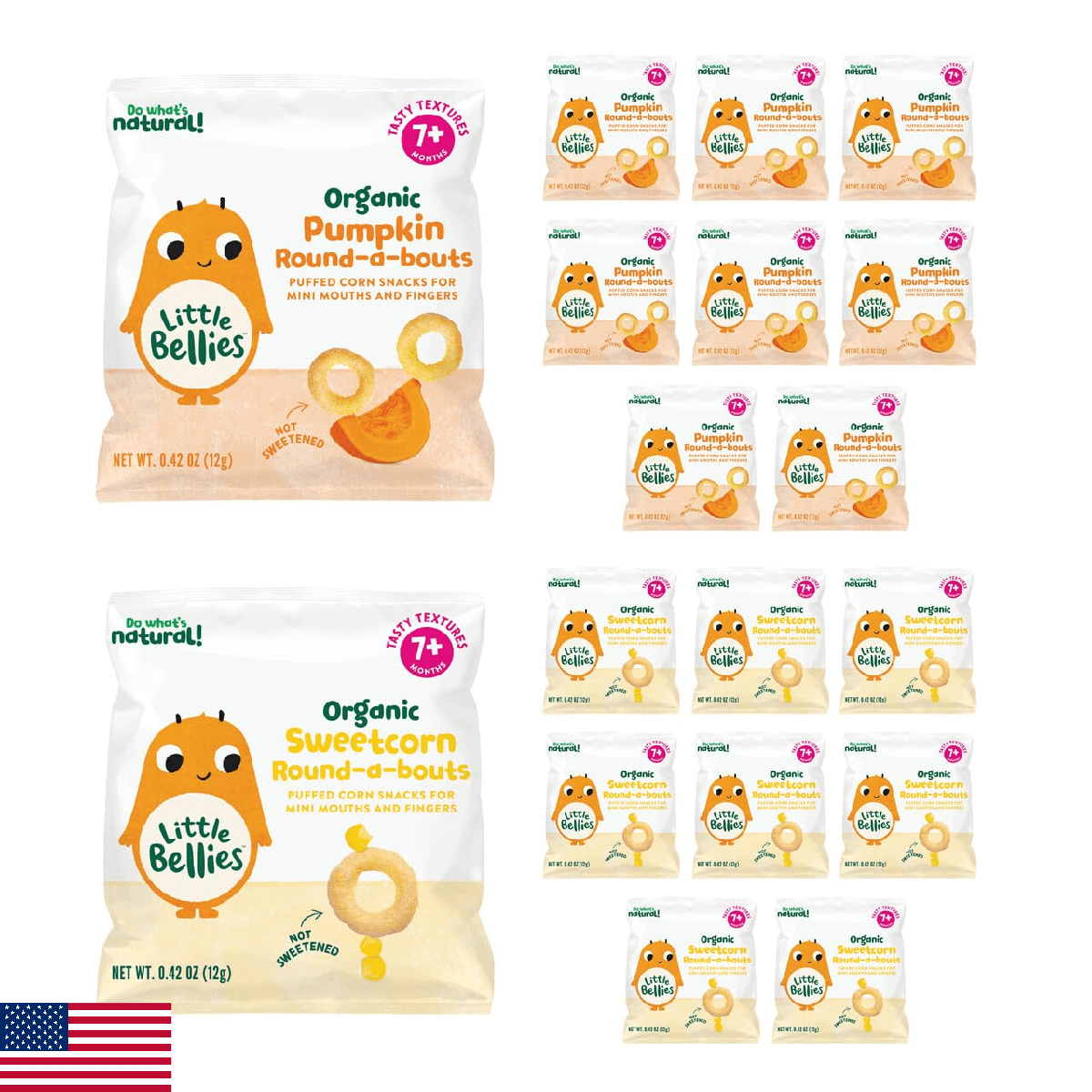 Little Bellies Organic Round-a-Bouts Variety Pack, Sweetcorn & Pumpkin (Pack of - Image 1