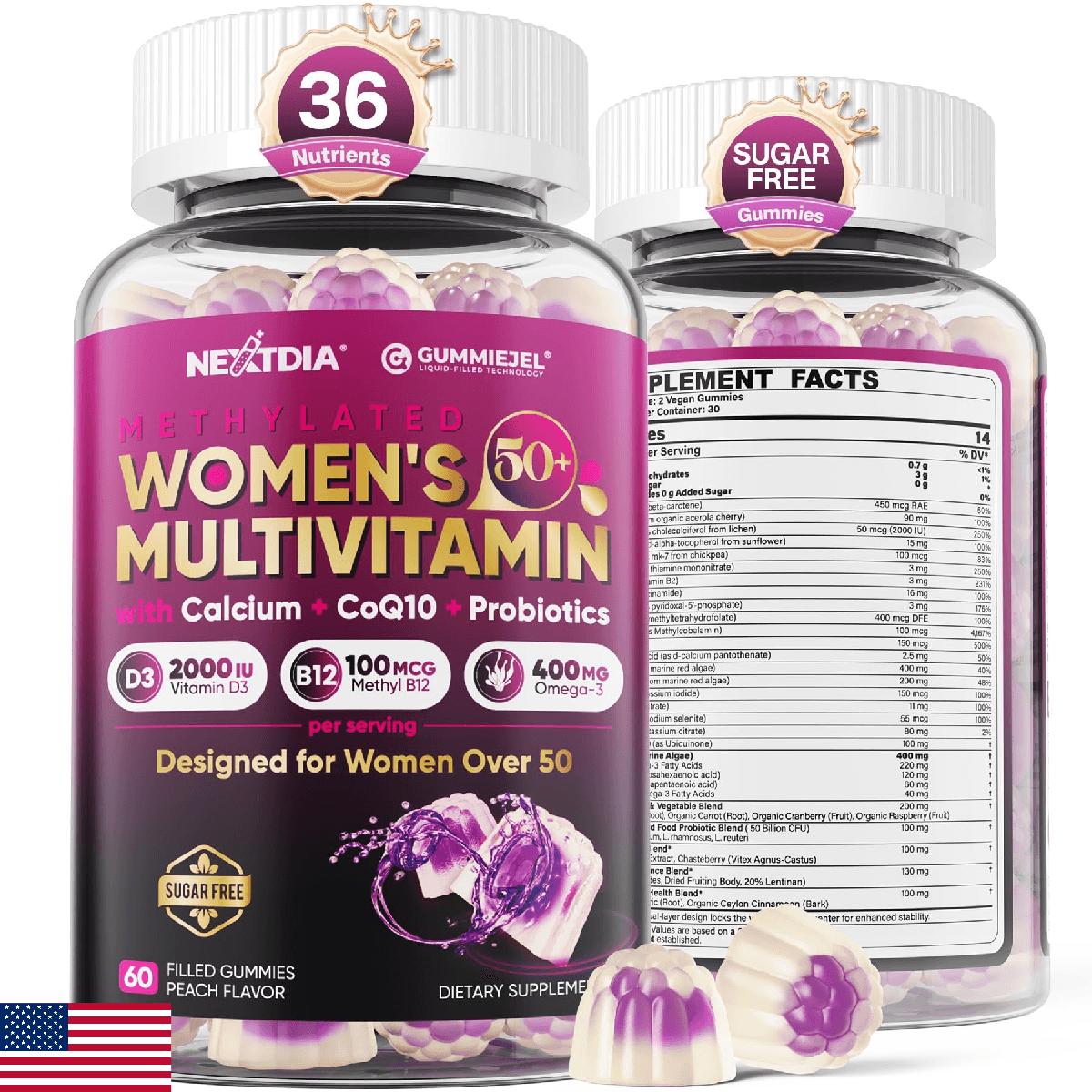 Multivitamin for Women 50 Plus Gummies, Vegan Omega 3, Methylfolate, Calcium, D3 - Image 1