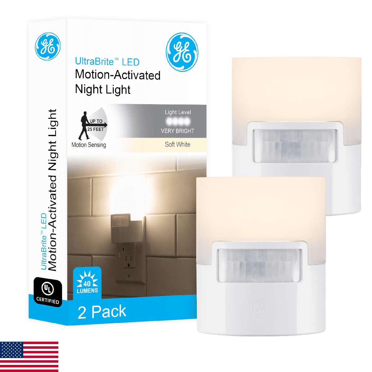 GE LED Motion Sensor Night Light, Plug into Wall, 40 Lumens, Soft White, UL-Cert - Image 1