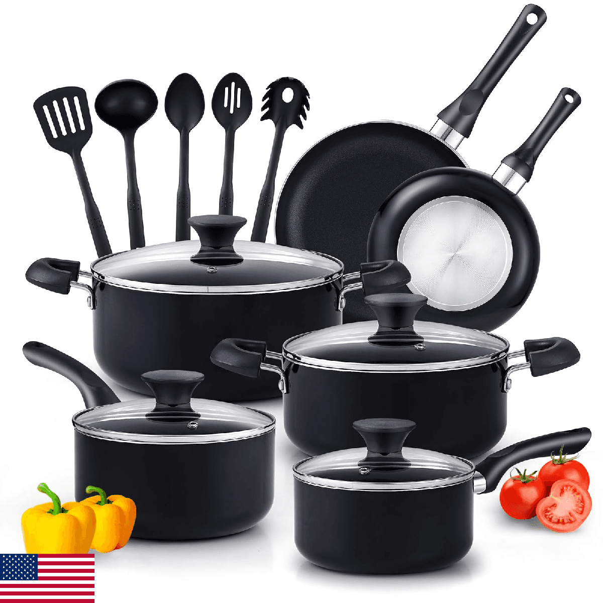 Cook N Home Pots and Pans Nonstick Cooking Set includes Saucepan Frying Pan Kitc - Image 1