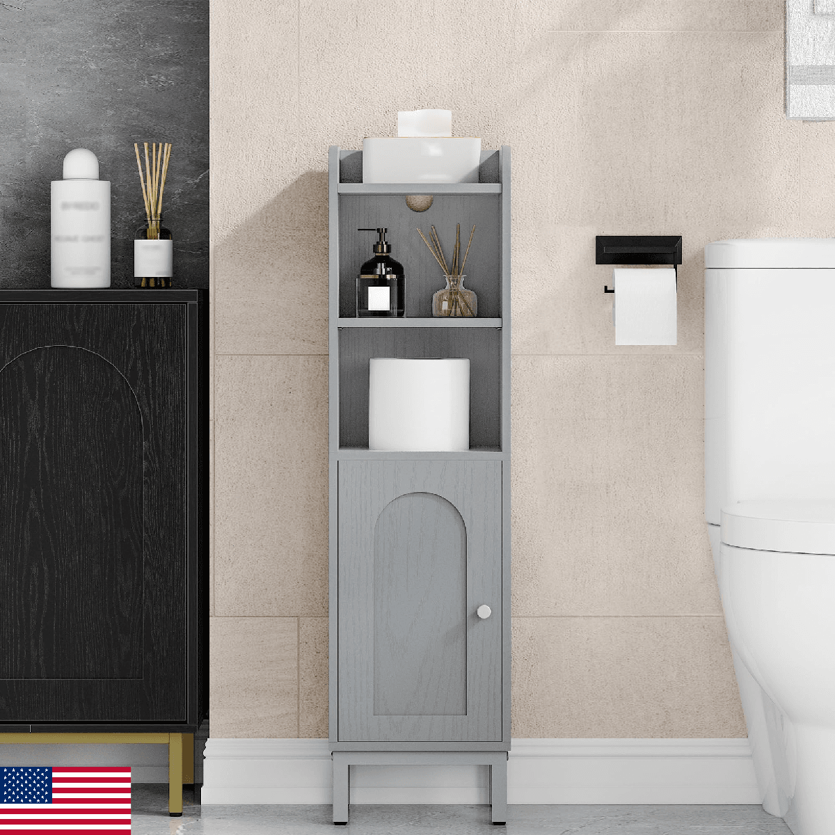 Hzuaneri Bathroom Storage Cabinet Small Corner Floor Cabinet Door Shelves Narrow - Image 1