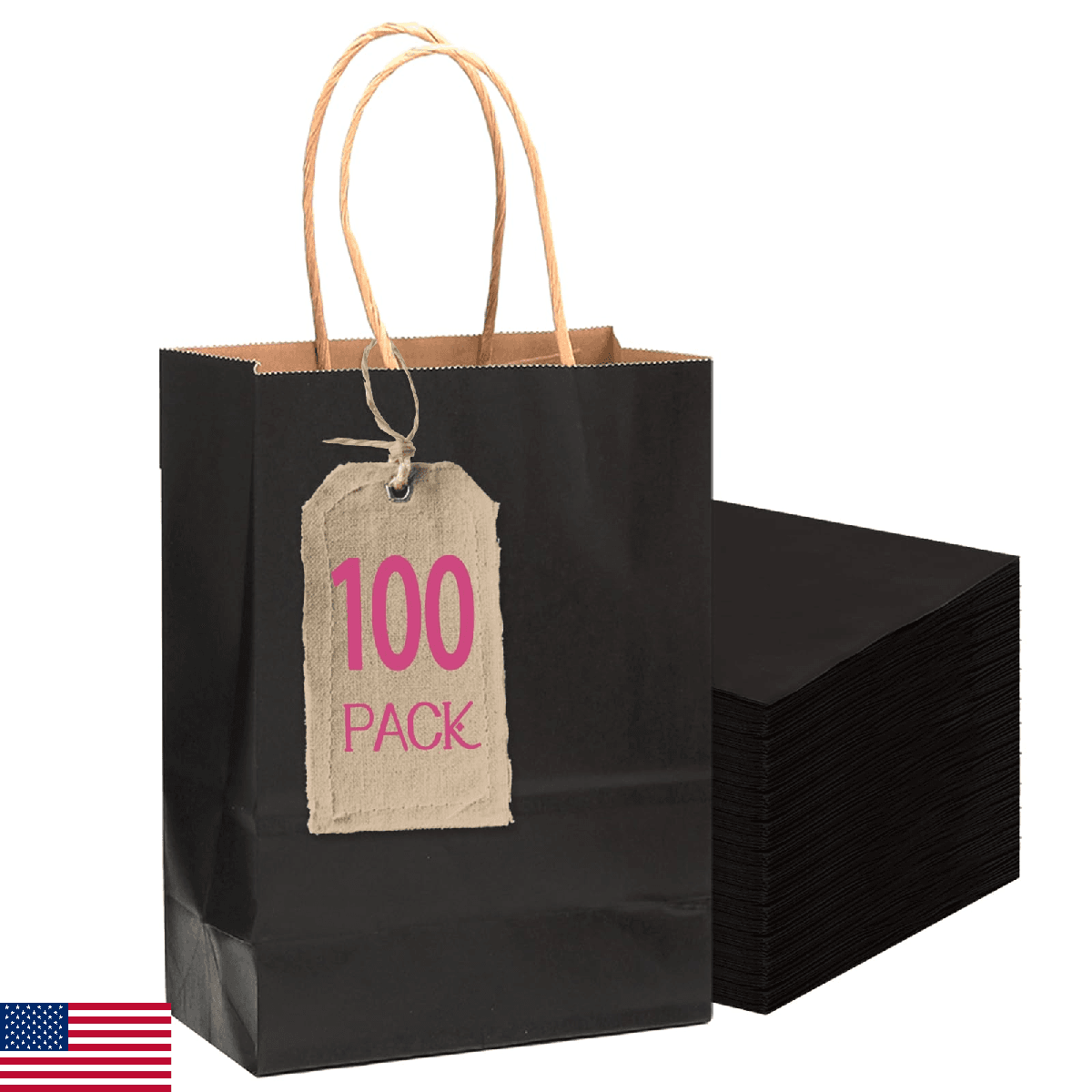 Qiqee 100 Packs Black Paper Gift Bags Handles Bulk 4.5x2.5x6 Inch Mini Size Part - Image 1