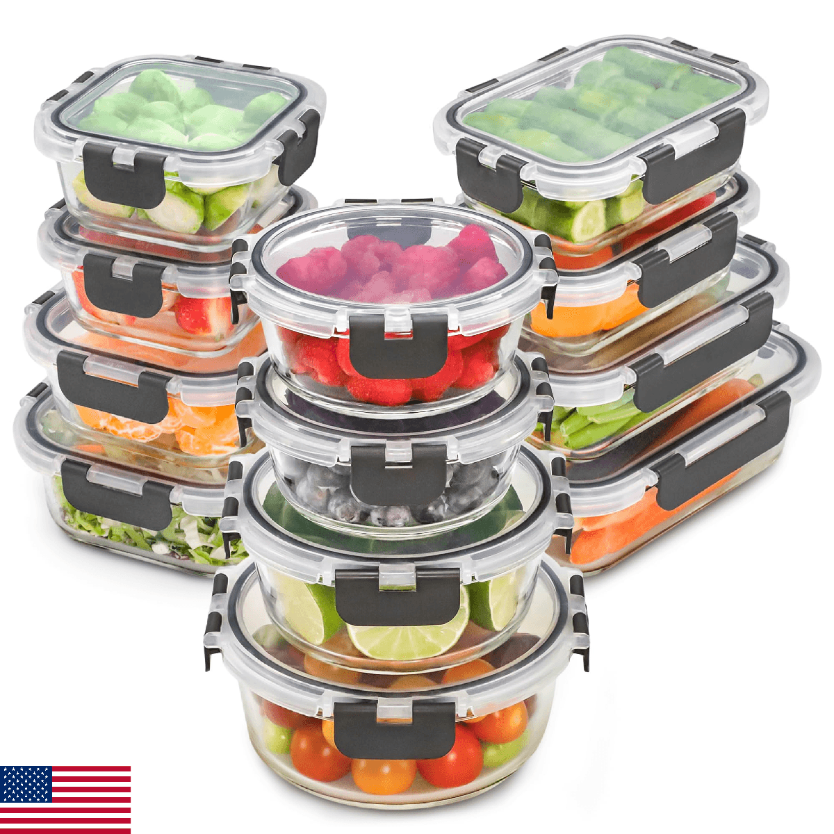 Freshware Glass Food Storage Containers w/ Lids - 24 pc Meal Prep Set - Image 1