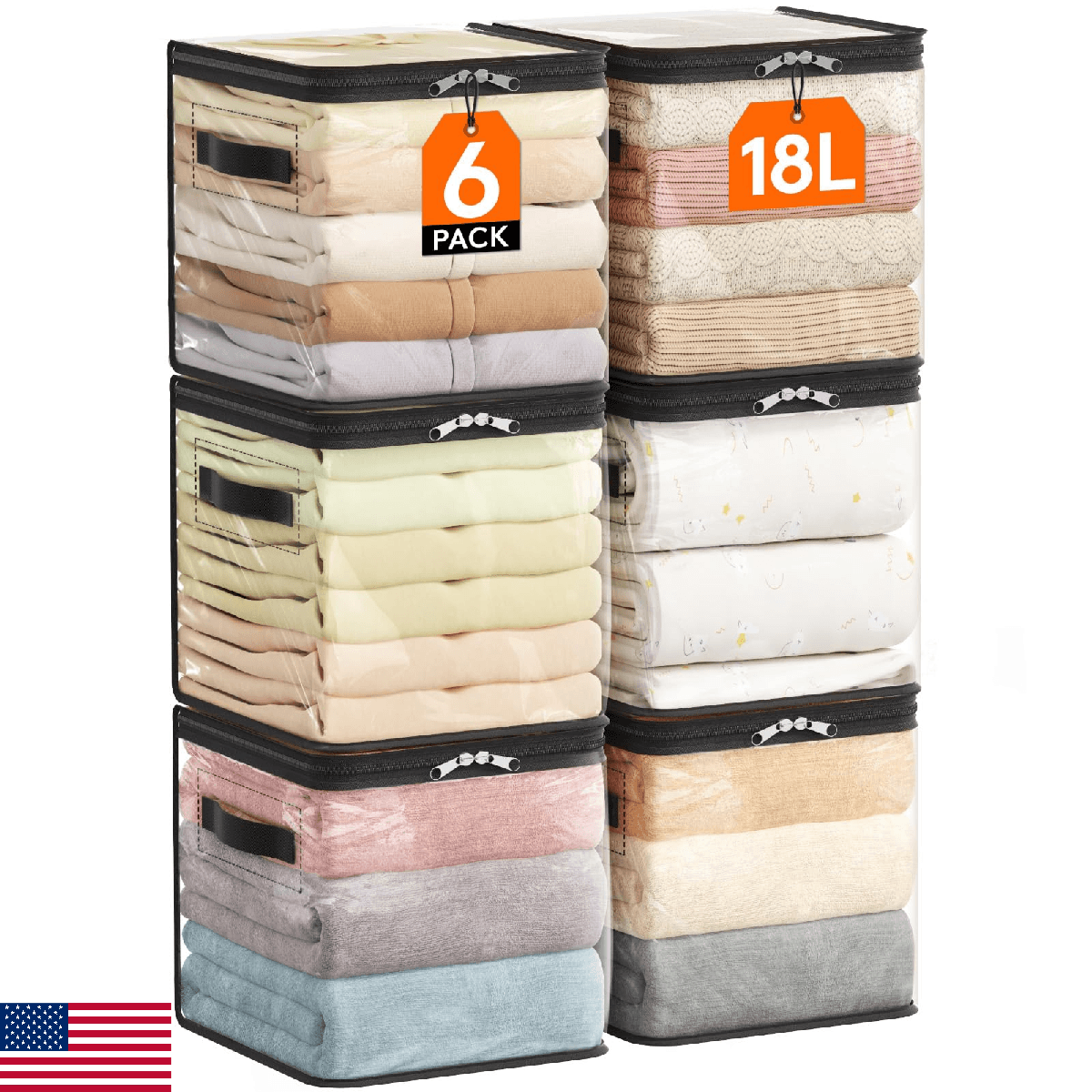 Lifewit 6 Pack Clear Clothes Storage Bags, 11 Inch Clear Cube Storage Bins, 18L - Image 1