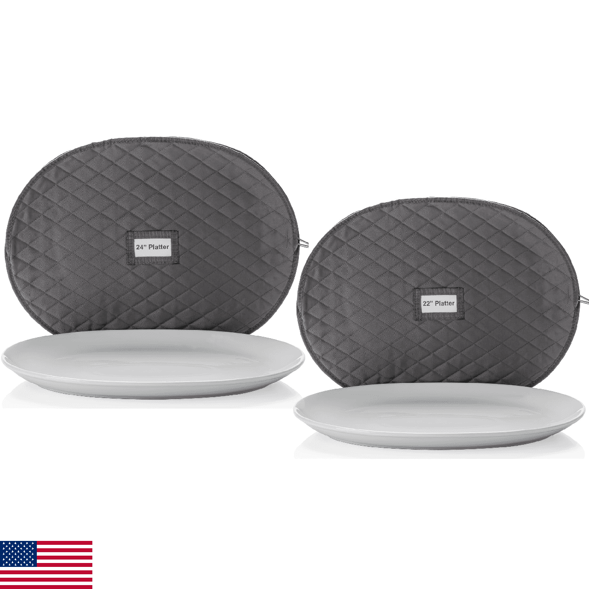 2 Pack Large Extra-Large Platter Storage Cases 24x18 22x17 Gray China Serveware - Image 1
