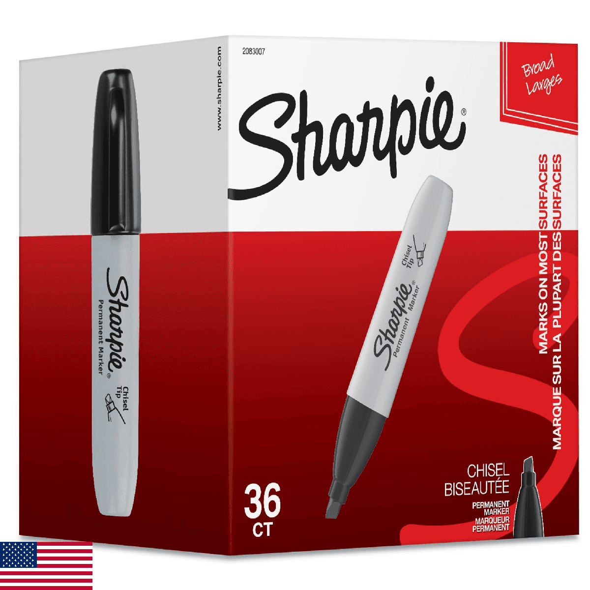 Sharpie Permanent Markers, Chisel Tip, Black, 36 Count - Image 1