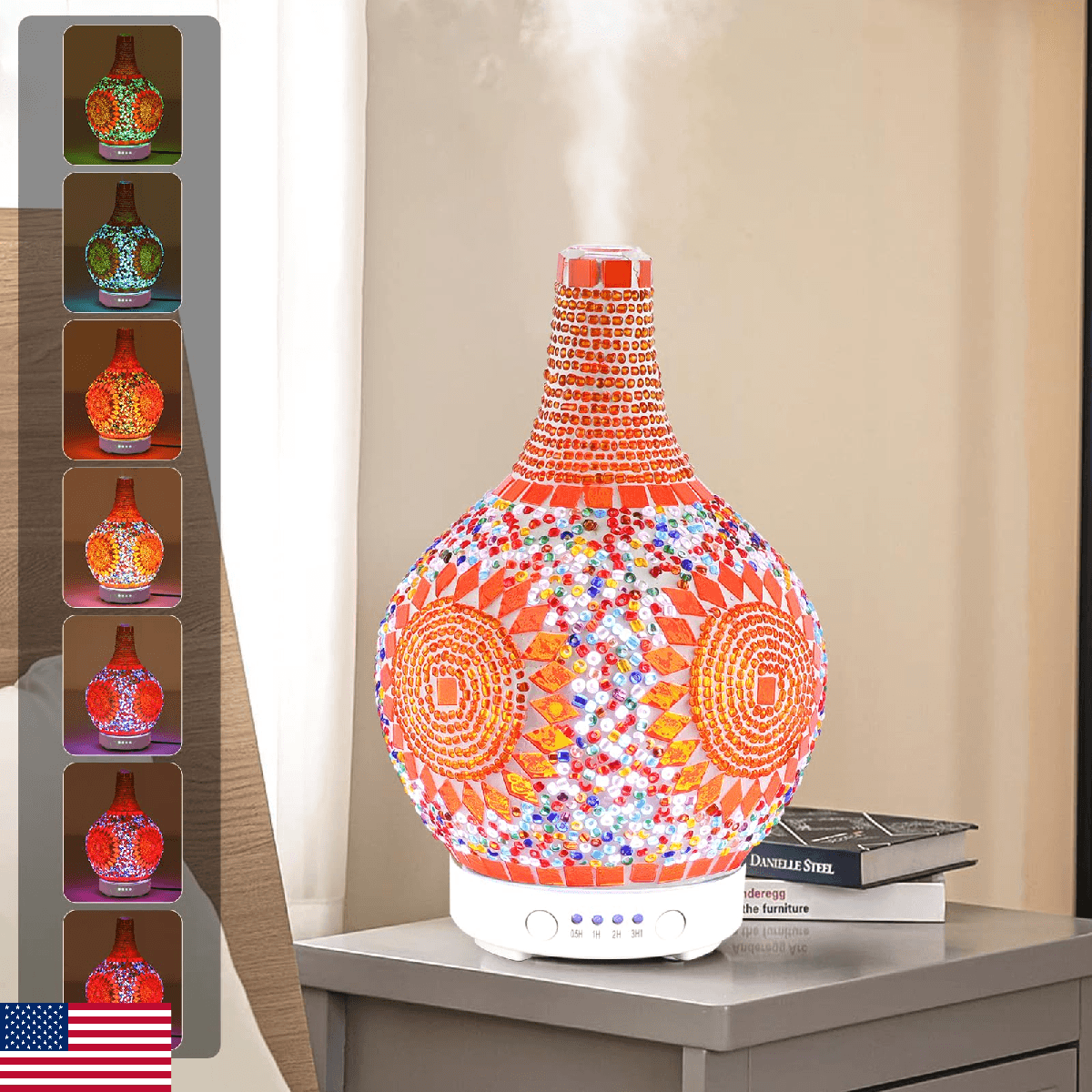 Mosaic Glass Essential Oil Diffuser Tiffany Aromatherapy Sunflower Pattern 100ml - Image 1