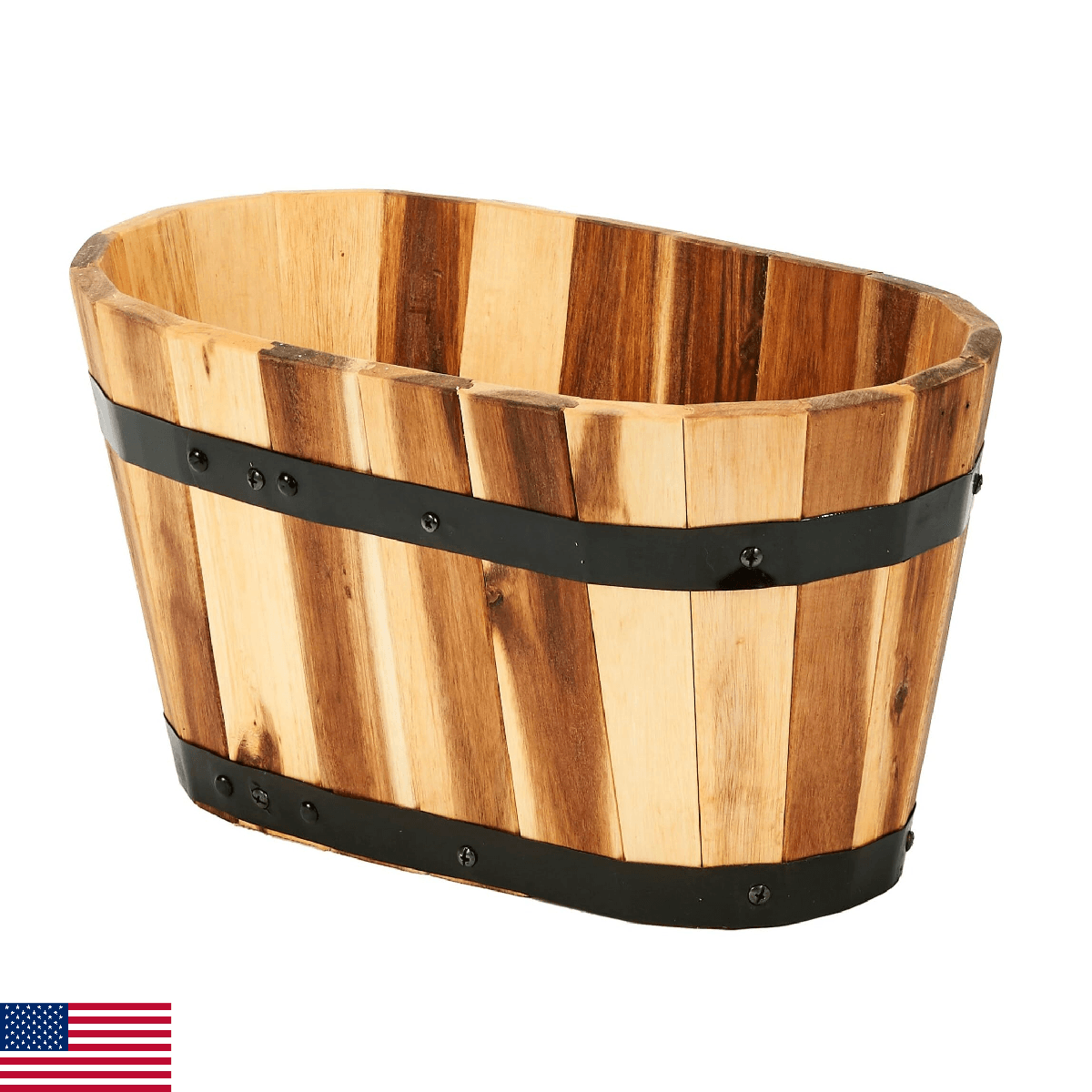 Worth Imports 15" Oval Wood Planter - Image 1