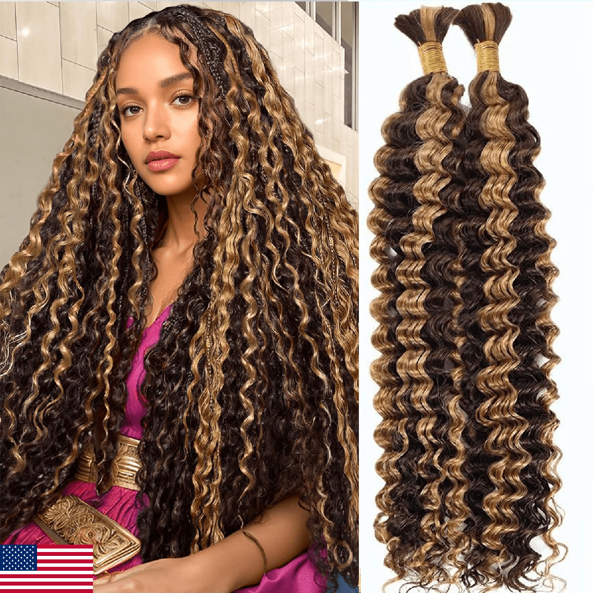 Human Braiding Hair for Boho Braids 12A Deep Water Wave Braiding Hair 100% Human - Image 1