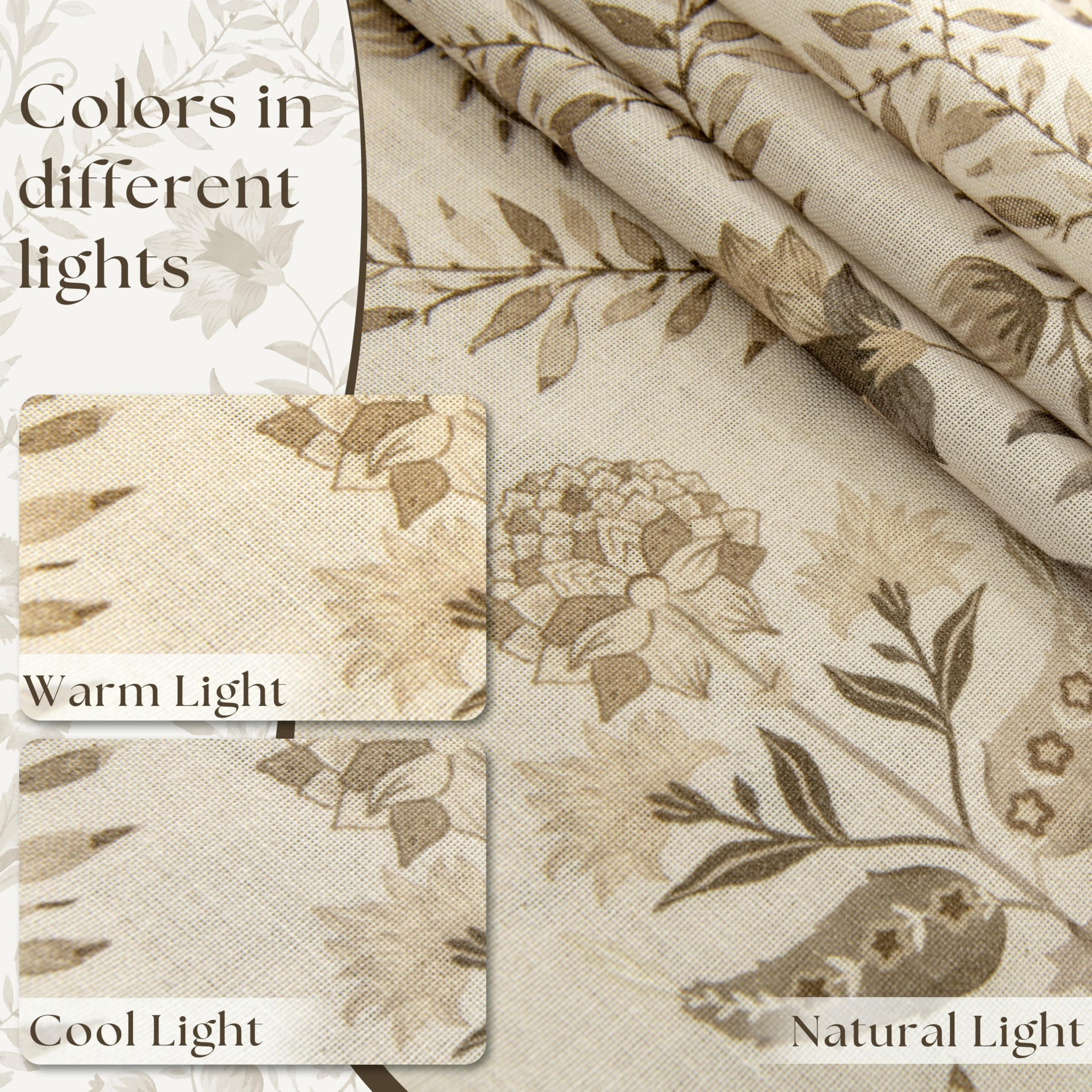 Tan Brown Floral Linen Curtains for Living Dining Room 86 Inch Length 2 Panels B - Thumbnail 6