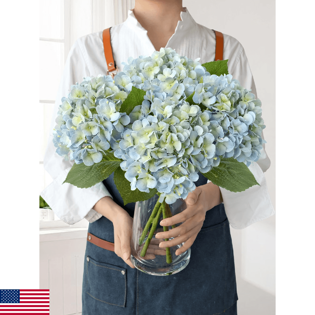 JINWOE Light Blue Hydrangea Artificial Flowers,4Pcs 20" Real Touch Lifelike Silk - Image 1