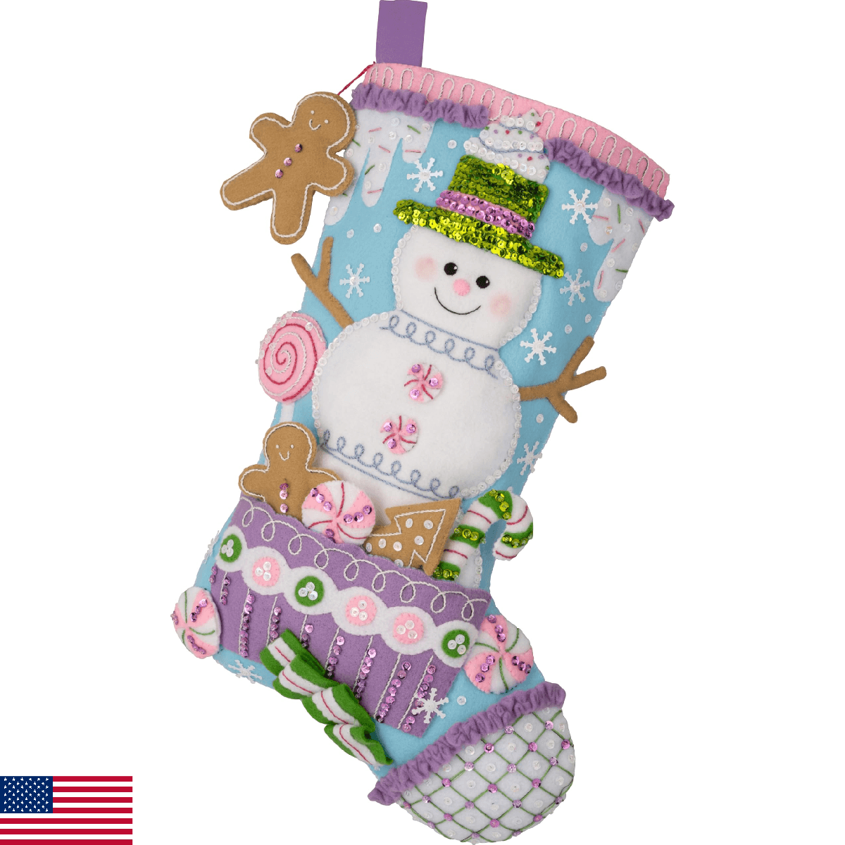 Bucilla Felt Applique 18" Stocking Making Kit, Snowman's Candy Confections, Perf - Image 1