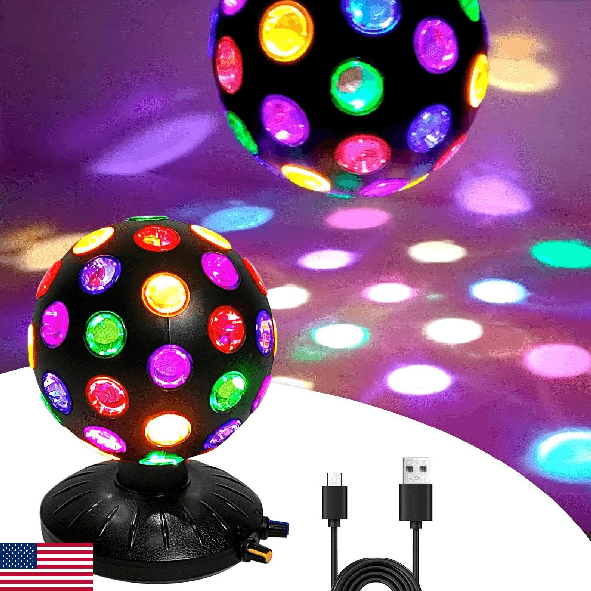Spinning Disco Ball Light, Palujorty Dual Control Knobs for Brightness & Speed, - Image 1