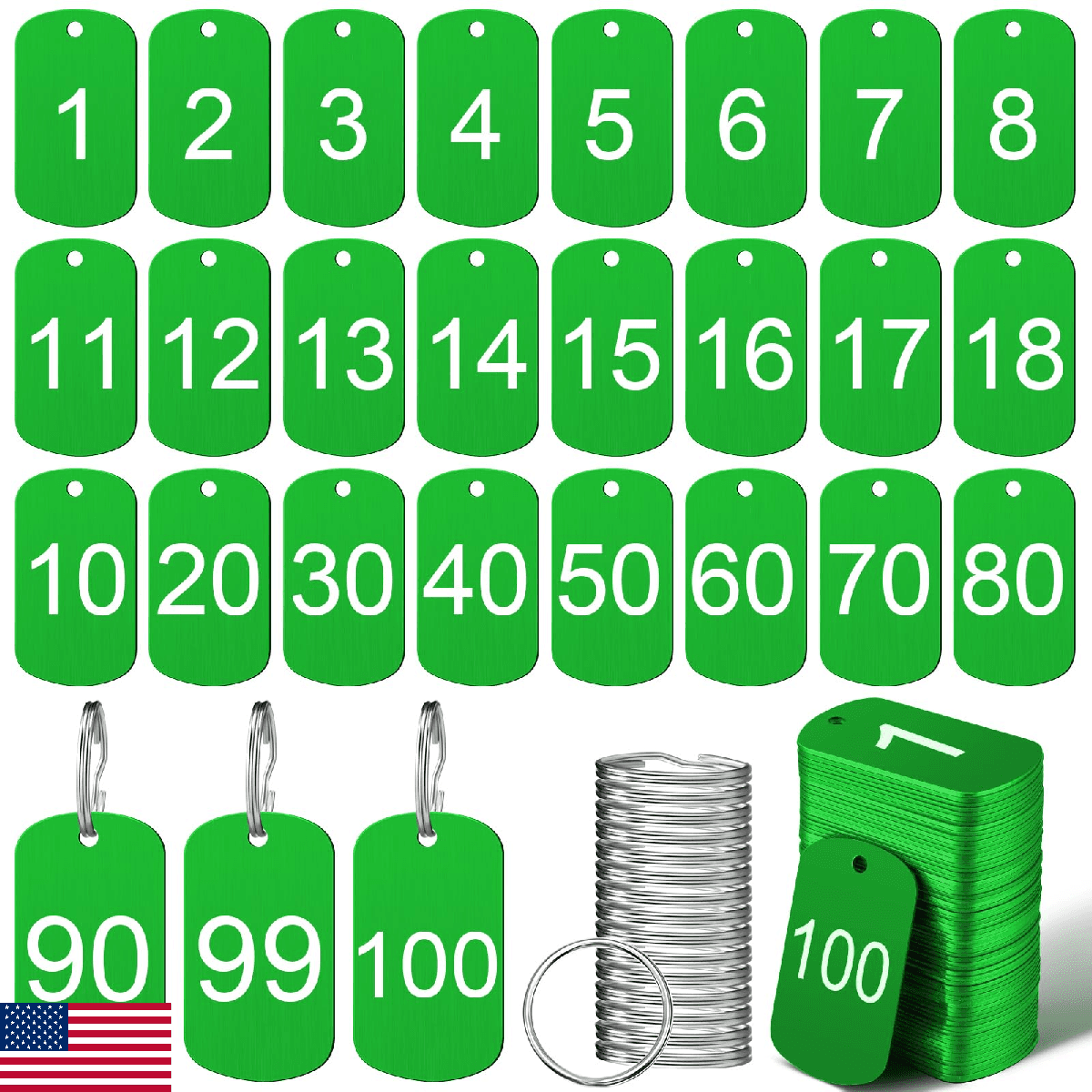 MorningRo 100 Pcs Aluminum Number Tags with Key Rings Number 1-100 Metal Key Tag - Image 1
