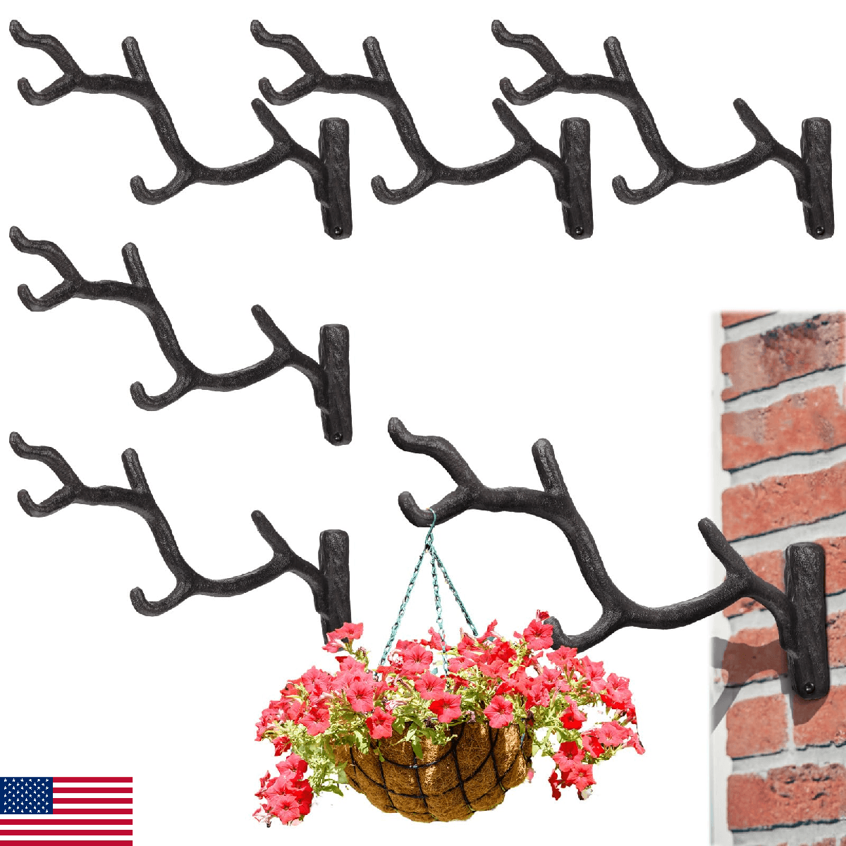 Blulu 6 Pcs 11'' Cast Iron Tree Branch Plant Hangers Decorative Metal Wall Brack - Image 1