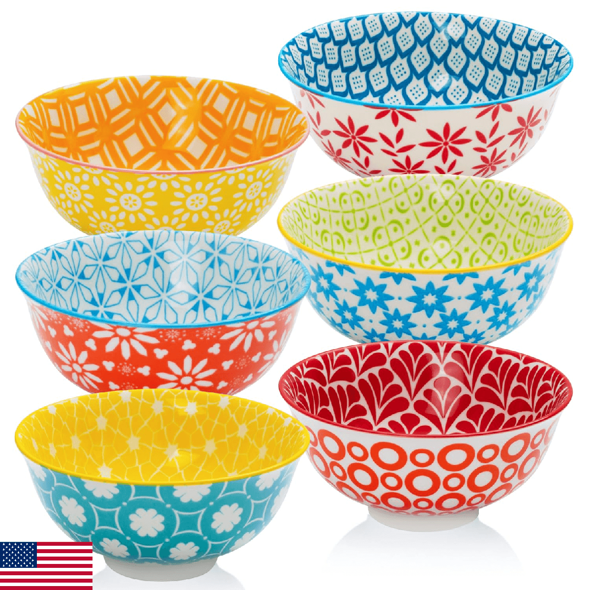 AntoKueh 23 OZ Colorful Large Ceramic Bowl Set of 6 6 inch Deep Porcelain Cereal - Image 1
