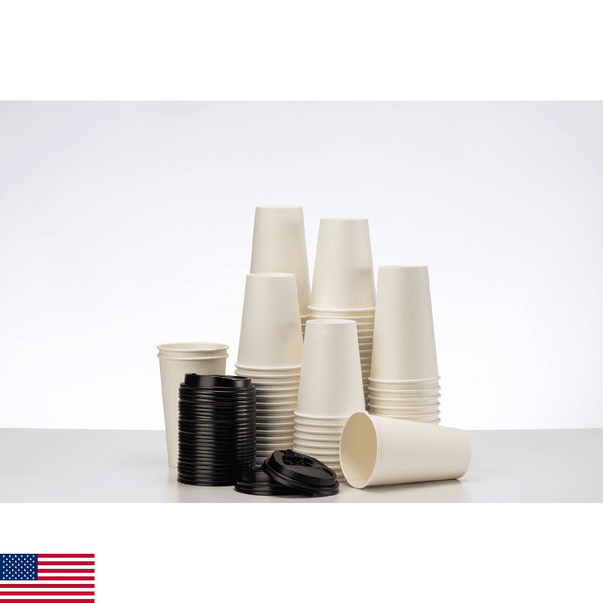 RACETOP 100 Pack 12oz Disposable White Paper Coffee Cup Dome Lid Large - Image 1