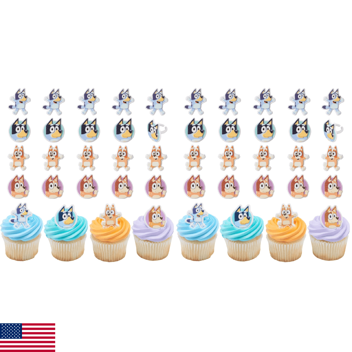 DecoPac Bluey So Much Fun Rings, 24 Cupcake Decorations Featuring Bluey, Bingo, - Image 1