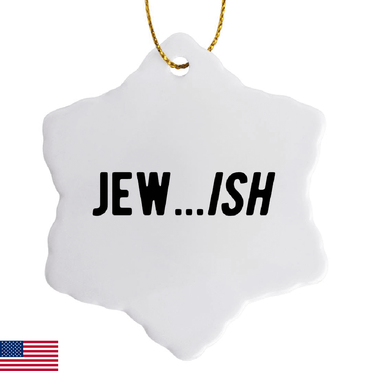 3dRose Snowflake Ornament - Jew…ish. Bold Black Lettering on a White Background. - Image 1