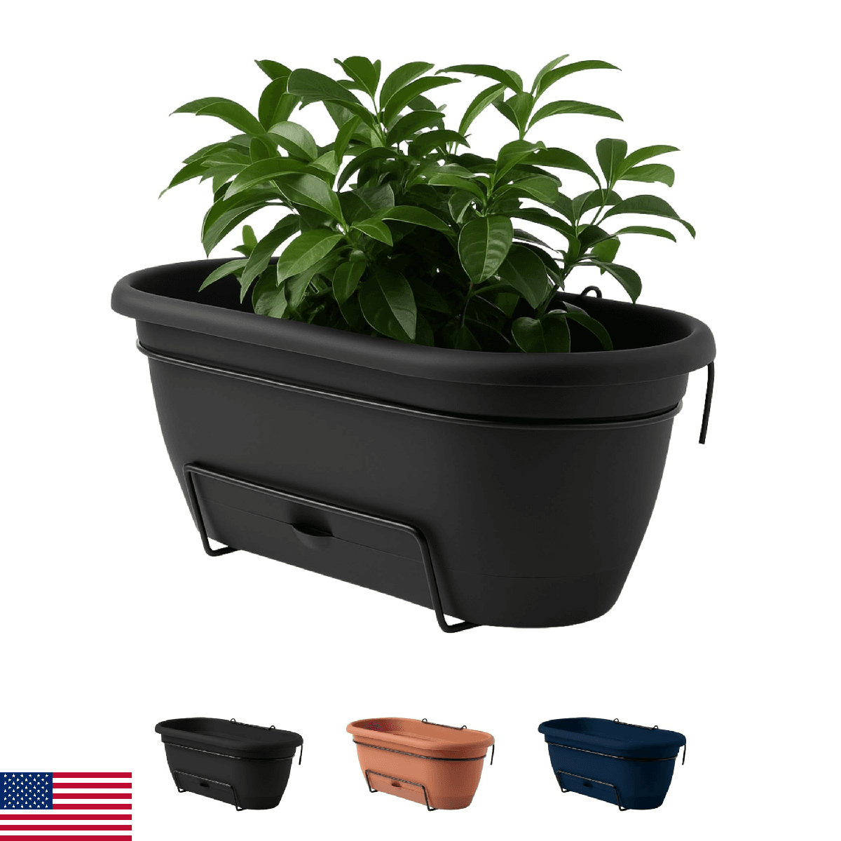 Bloem Lucca 18" Self-Watering Resin Balcony Box Planter with Metal Hanger for Ra - Image 1