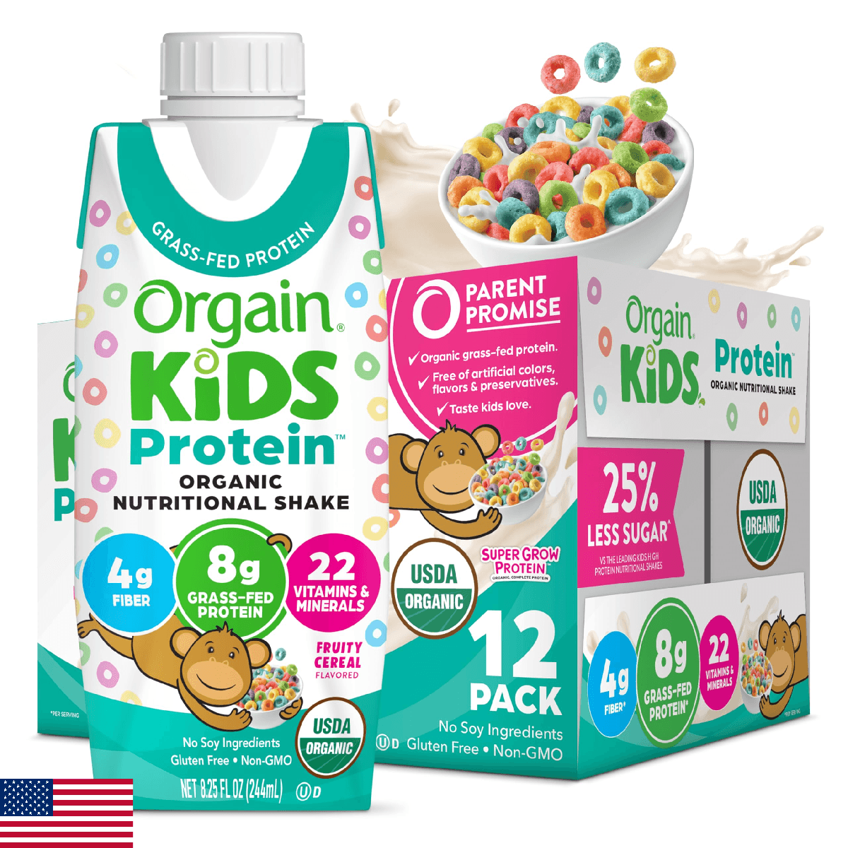 Orgain Organic Kids Nutritional Protein Shake, Fruity Cereal - Kids Snacks with - Image 1