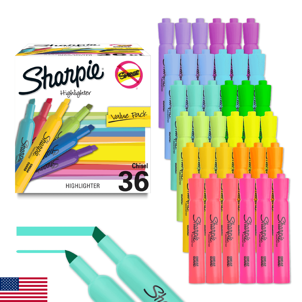 Sharpie Tank Highlighters, Chisel Tip, 12 Assorted Fashion Colors, Value Pack, 3 - Image 1