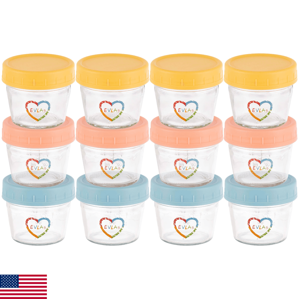 EVLA'S Baby Food Containers 12-Pack - 4 oz Glass Jars with Lids - BPA-Free, Micr - Image 1