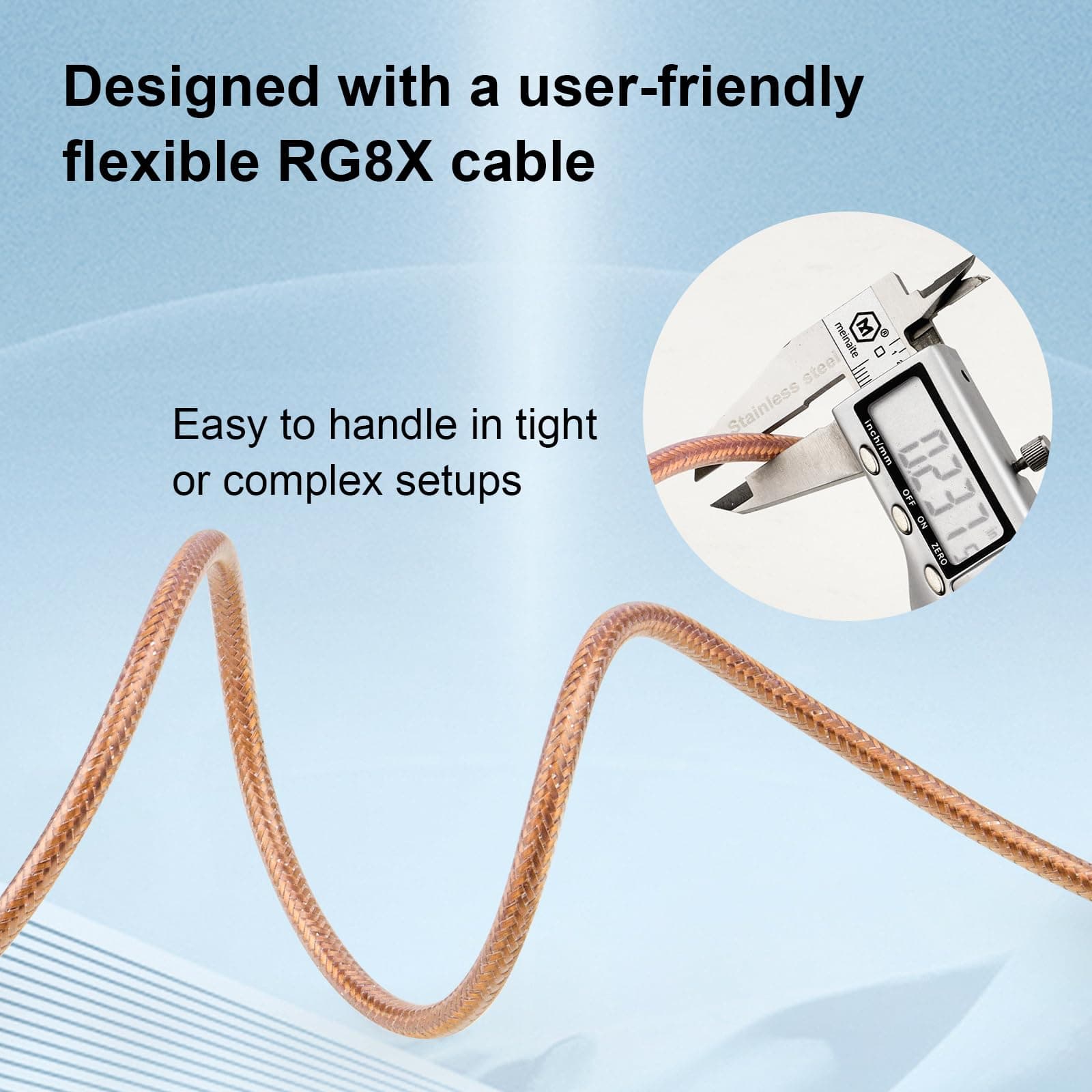 100FT RG8X Coaxial Cable, 50 Ohm Low Loss, Solid Copper Conductor, Durable Shiel - Thumbnail 5