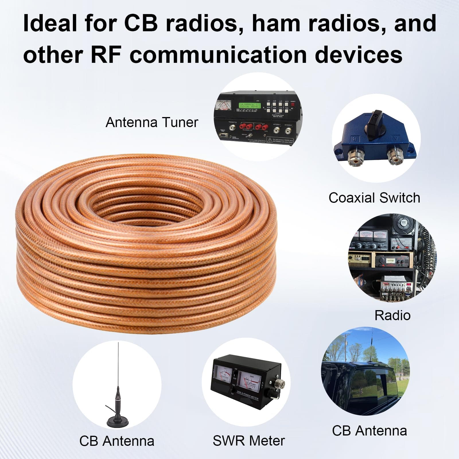 100FT RG8X Coaxial Cable, 50 Ohm Low Loss, Solid Copper Conductor, Durable Shiel - Thumbnail 6
