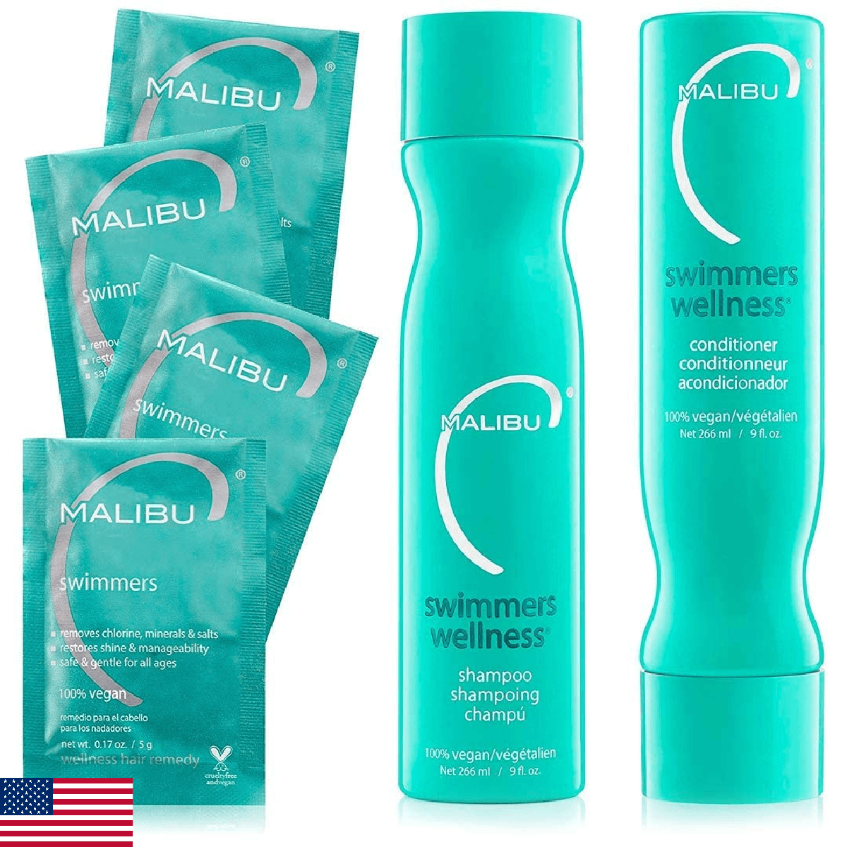 Malibu C Swimmers Wellness Shampoo and Conditioner + Hair Mask Summer Essentials - Image 1